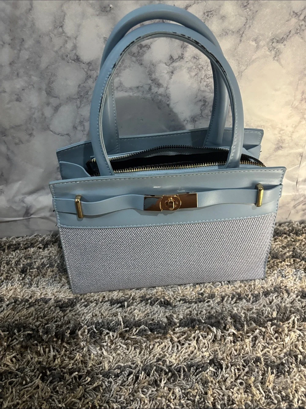 Structured Top-Handle Tote in Light Blue